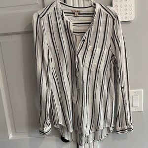 Lucky Brand Black and White Striped Button-Down Tunic Shirt